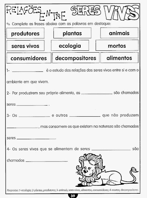 Atividades de ciências cadeia alimentar