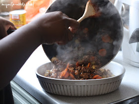 Cottage pie filling in the casserole from Anyonita-Nibbles.co.uk