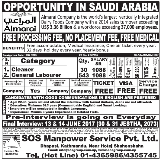 Jobs in Saudi Arabia for Nepali, Salary Rs 32,000