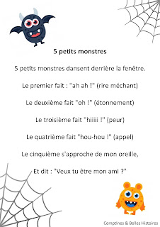 5 petits monstres - Paroles de la comptine - chanson pour enfants sur les monstres pour s'amuser à se faire peur