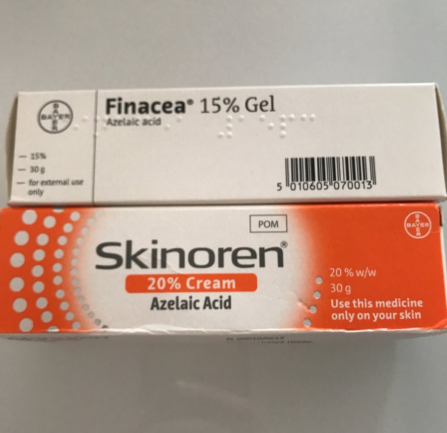 Skinoren và Finacea là tên biệt dược Azelaic acid của Bayer AG.