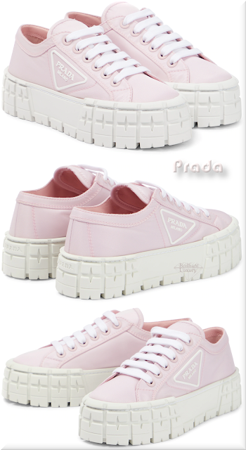 ♦Prada double wheel pink nylon gabardine sneakers #prada #shoes #pink #pantone #brilliantluxury