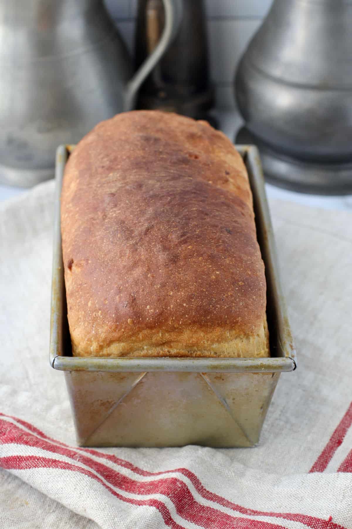 Yeasted Banana Sandwich Bread in a bread pan.