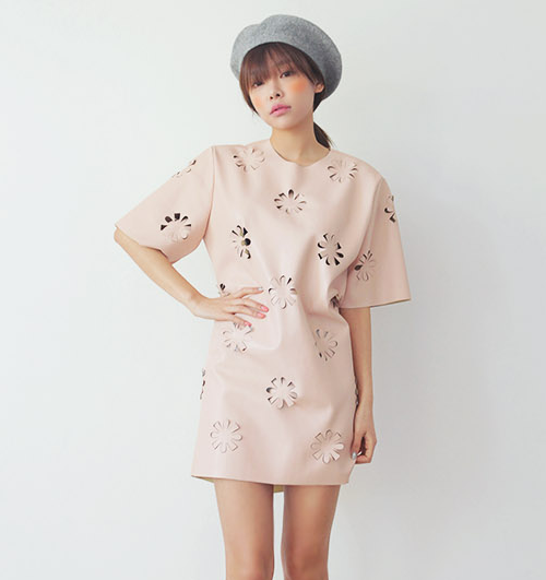 Flower Punched Leather Dress