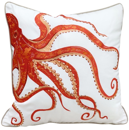 Red Embroidered Octopus Pillow