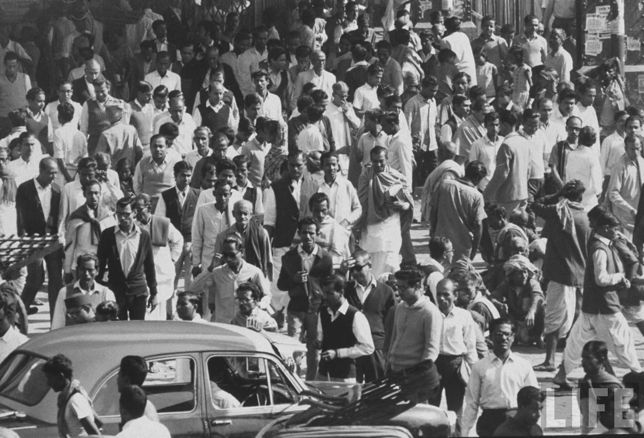 Busy street in Calcutta (Kolkata) - December 1970