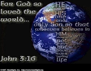 For God so loved the world he gave his one and only son so that whoever believes in him should perish but have ever lasting life verse of John 3:16 from Bible written on globe background religious Christian image