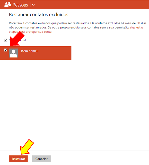 Restaurando contatos excluídos no Outloook