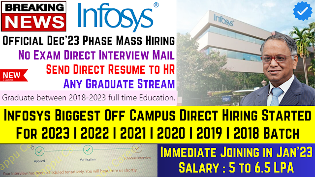 Infosys Off Campus Direct Hiring 2024 | 2023 | 2022-2018 Batch