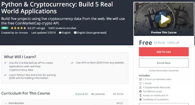 [100% Off] Python & Cryptocurrency: Build 5 Real World Applications| Worth 199,99$ 