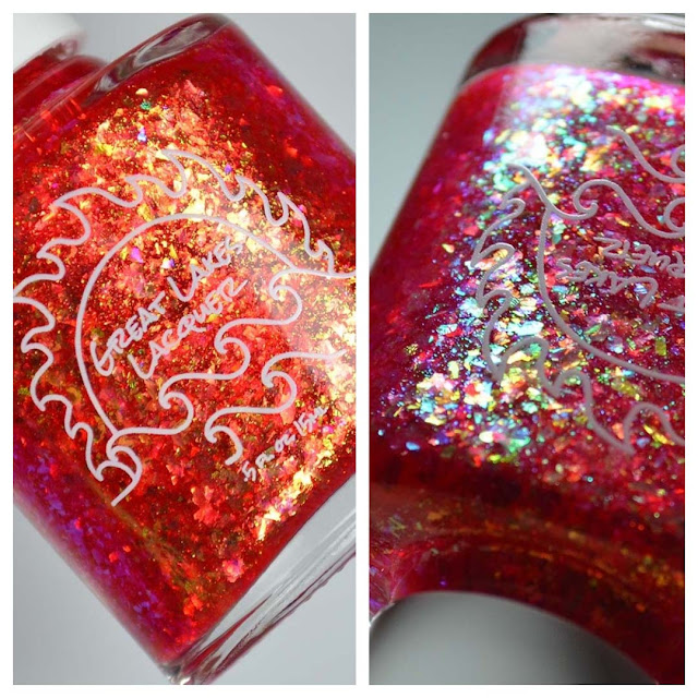 red flakie nail polish in a bottle