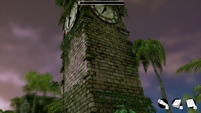 Screenshot of a clock tower being scaled