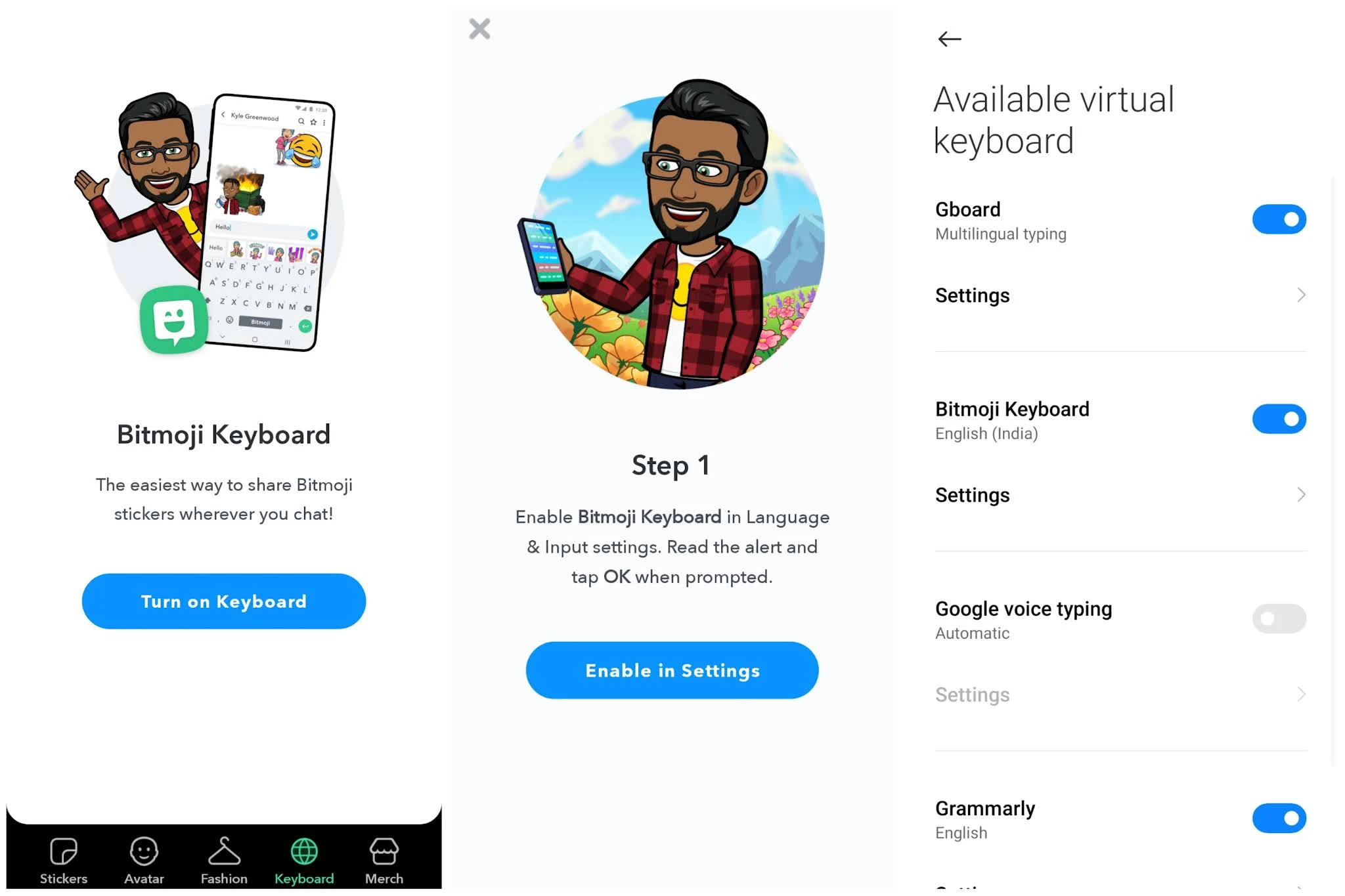 How to enable bitmoji keyboard?