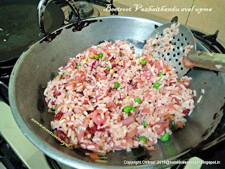 Beetroot vazhaithandu Aval Upma [ beetroot banana stem beaten rice upma ]