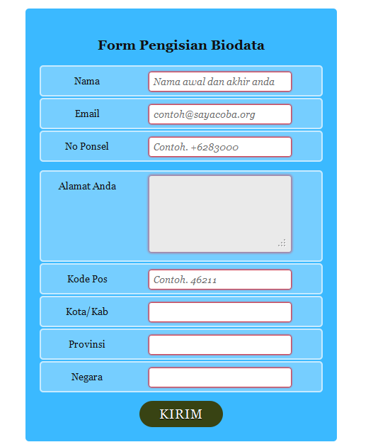 Membuat Form Formulir Biodata dengan CSS 3 dan HTML 5 
