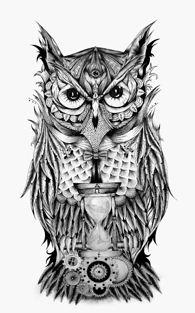 Owl-with-Hourglass-Tattoo-Design