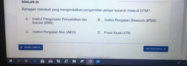 Himpunan Soalan Peperiksaan Memasuki Perkhidmatan UITM Secara Dalam Talian Gred 41