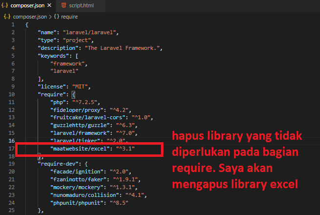 cara menghapus library laravel dengan composer