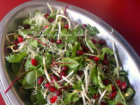 Salada de mini folhas, brotos e romã