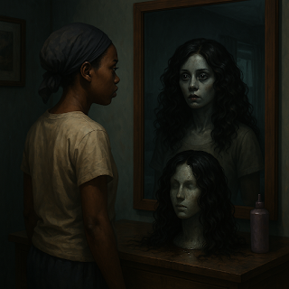 Kia, a working-class woman desperate to reclaim her confidence, buys a flawless human hair wig from a strange vendor in an abandoned lot. The wig elevates her beauty and transforms her life—until disturbing visions, sleep paralysis, and whispers from the dead begin to haunt her. When she learns the hair was stolen from a corpse, Kia must find a way to break the bond before the spirit inside takes over her body completely.