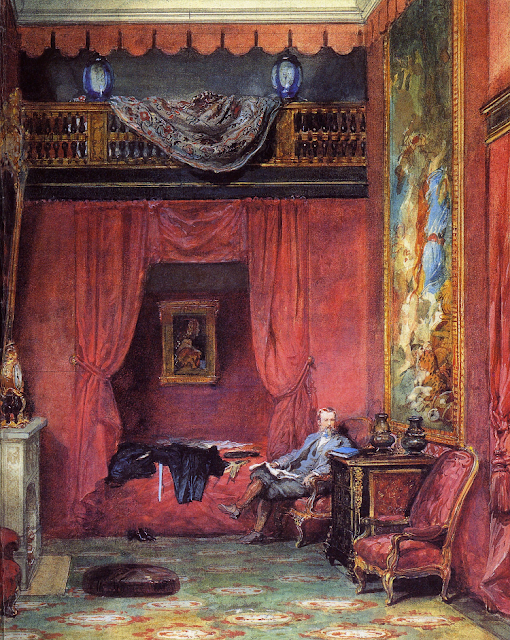 Eugène Lami (1800-1890) Le Baron Alphonse de Rothschild dans sa chambre au Château de Ferrières. c.1865. Collection privée