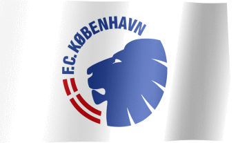 The waving fan flag of F.C. Copenhagen with the logo (Animated GIF)