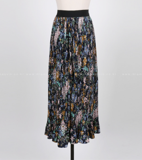 Long Pleated Floral Skirt