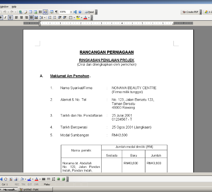 Rancanganperniagaan2u: BONUS 1 - CONTOH dan FORMAT 