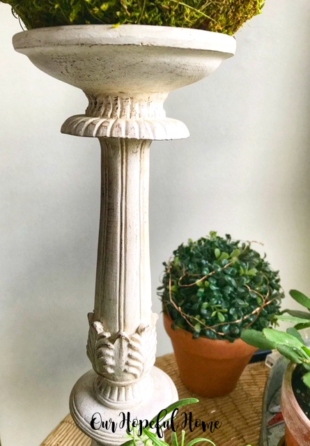 vintage candlestick houseplant terra cotta clay pot boxwood ball