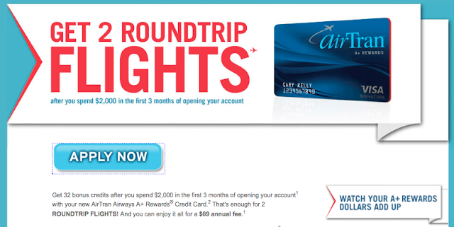 2 Free Roundtrip Flights from AirTran Credit Card Offer - We Travel Cheap