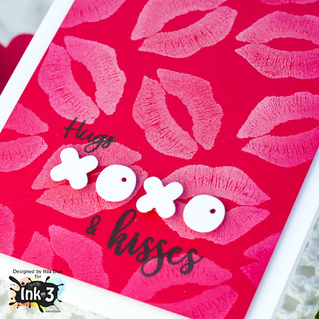 XOXO, Monochromatic, Valentine's Day Cards, Ink On 3, Lips Background, Hugs and Kisses, Card Making, Stamping, Die Cutting, handmade card, ilovedoingallthingscrafty, Stamps, how to, Atelier Inks,