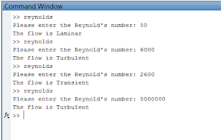 transient, laminar, turbulent flow determination using Reynold's number using Matlab