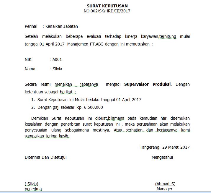 Contoh Surat Pemberitahuan Kenaikan Gaji Karyawan Swasta