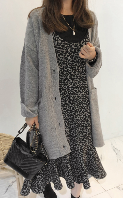 Deep V-Neck Long Cardigan