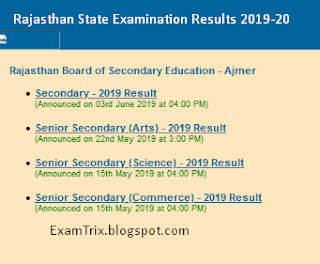 Rajasthan Board Result website