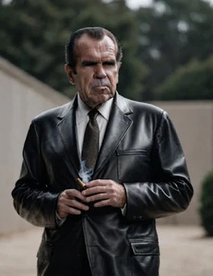 Richard Nixon wearing a black other blazer from the wake