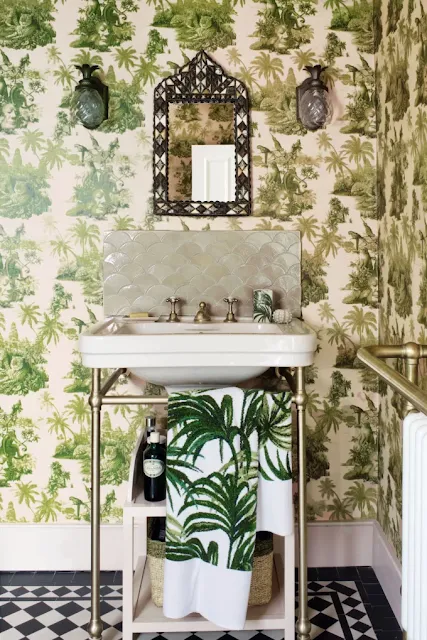 Wallpaper in a small bathroom
