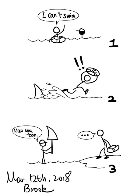 Stickman learn swimming successfully due to a fake shark