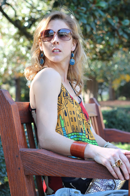 the Queen City Style, top c/o the Boulevard at South End, Gap Denim Jacket, Gap Jeans, Charlie 1 Horse boots, JJ Winters clutch, Bauble Bar Earrings, Blinde Sunglasses, Tiffany Ring, Green Market Girl Cuff, Melinda Maria Ring 