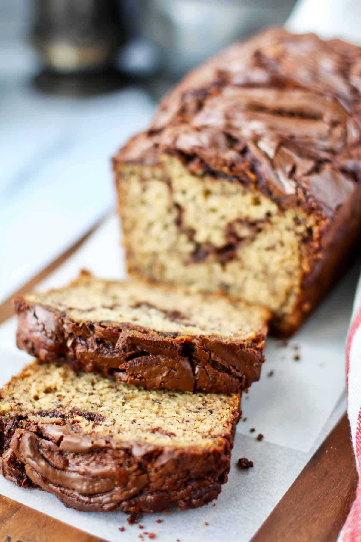 Banana Bread with Swirls of Nutella slices.
