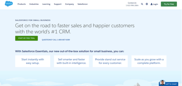 Screenshot taken on the official Salesforce website