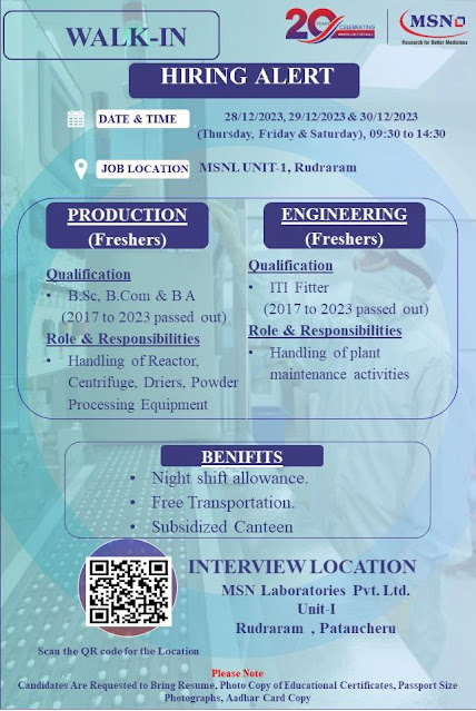 MSN Walk In Interview For Fresher in Production and Engineering