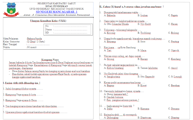 Soal UKK Bahasa Sunda Kelas 2 SD