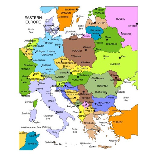 Carte de l'Europe de l'Est et carte des pays de l'Est