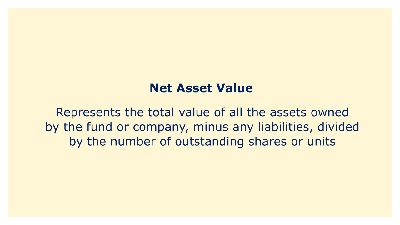 Represents the total value of all the assets owned by the fund or company, minus any liabilities, divided by the number of outstanding shares or units