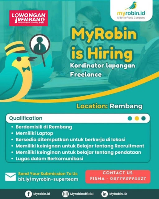 Lowongan Kerja Pegawai Koordinator Lapangan Freelance My Robin Rembang Tanpa Syarat Ijazah