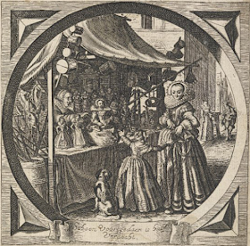 Doll shop. Illustration from a medieval book