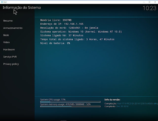 kodi system information