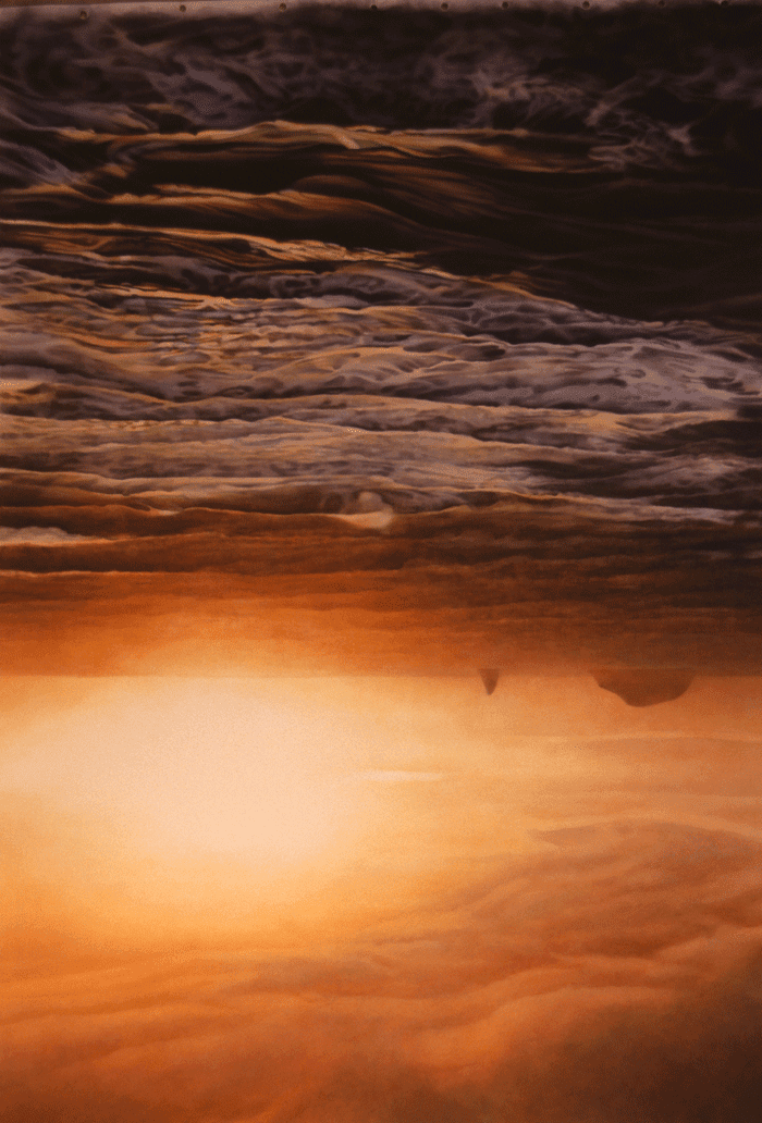 watercolor painting of a beach scene with a sunset and atmospheric effects in the background