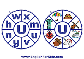 Alphabet matching wheel - letter u - clothespin ABC activities